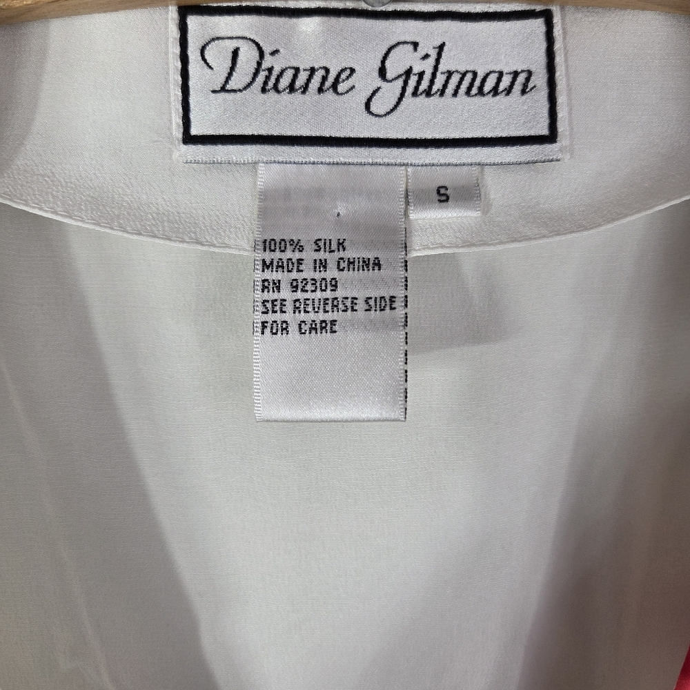 Diane Gilman Silk Beaded Vintage Size M ButtonUp Floral Tunic Blouse White Red - Picture 9 of 16